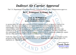 TSA Indirect Air Carrier Approval